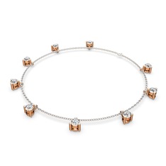 Sallantılı Tektaş Bilezik - Swarovski 18 ayar rose altın bilezik (40 cm beyaz altın rolo zincir) #2h54z