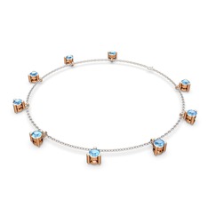 Sallantılı Tektaş Bilezik - Akuamarin 925 ayar rose altın kaplama gümüş bilezik (40 cm beyaz altın rolo zincir) #2w7f4f