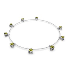 Peridot 8 ayar beyaz altın bilezik (40 cm gümüş rolo zincir)