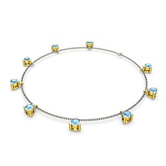 Sallantılı Tektaş Bilezik - Akuamarin 14 ayar altın bilezik (40 cm gümüş rolo zincir) #7jf72e