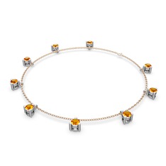 Sallantılı Tektaş Bilezik - Sitrin 8 ayar beyaz altın bilezik (40 cm rose altın rolo zincir) #7ll4lq