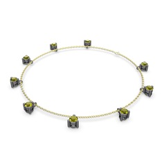 Peridot 925 ayar siyah rodyum kaplama gümüş bilezik (40 cm altın rolo zincir)