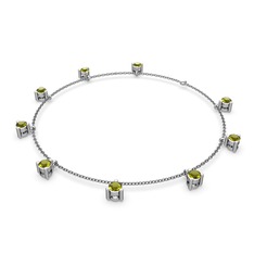 Sallantılı Tektaş Bilezik - Peridot 8 ayar beyaz altın bilezik (40 cm gümüş rolo zincir) #7xyqj7