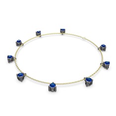 Sallantılı Tektaş Bilezik - Lab safir 925 ayar siyah rodyum kaplama gümüş bilezik (40 cm altın rolo zincir) #8xx3x8