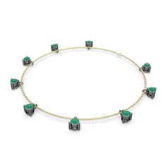 Sallantılı Tektaş Bilezik - Kök zümrüt 925 ayar siyah rodyum kaplama gümüş bilezik (40 cm altın rolo zincir) #91g9y0