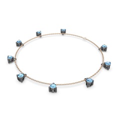 Sallantılı Tektaş Bilezik - Akuamarin 925 ayar siyah rodyum kaplama gümüş bilezik (40 cm rose altın rolo zincir) #d0ndoa