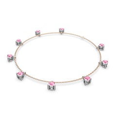 Sallantılı Tektaş Bilezik - Pembe kuvars 8 ayar beyaz altın bilezik (40 cm rose altın rolo zincir) #dwtl5q
