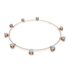 Sallantılı Tektaş Bilezik - Akuamarin 14 ayar rose altın bilezik (40 cm rose altın rolo zincir) #ht74v0