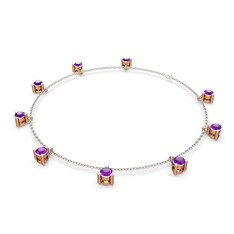 Ametist 14 ayar rose altın bilezik (40 cm beyaz altın rolo zincir)