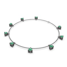 Sallantılı Tektaş Bilezik - Yeşil kuvars 925 ayar siyah rodyum kaplama gümüş bilezik (40 cm gümüş rolo zincir) #itx0a2