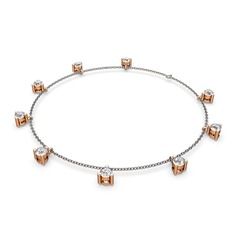 Sallantılı Tektaş Bilezik - Swarovski 925 ayar rose altın kaplama gümüş bilezik (40 cm gümüş rolo zincir) #j1ij5o