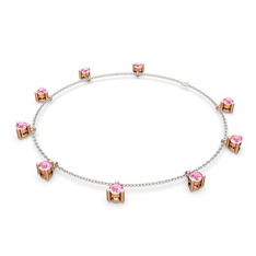 Pembe kuvars 8 ayar rose altın bilezik (40 cm beyaz altın rolo zincir)