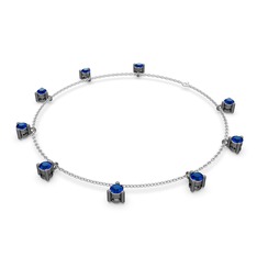 Sallantılı Tektaş Bilezik - Lab safir 925 ayar siyah rodyum kaplama gümüş bilezik (40 cm beyaz altın rolo zincir) #o7eqa2