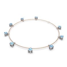 Sallantılı Tektaş Bilezik - Akuamarin 925 ayar gümüş bilezik (40 cm rose altın rolo zincir) #otj18q