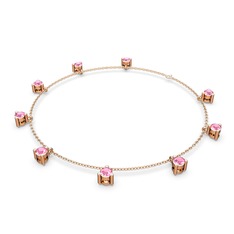 Pembe kuvars 14 ayar rose altın bilezik (40 cm rose altın rolo zincir)