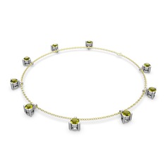 Sallantılı Tektaş Bilezik - Peridot 14 ayar beyaz altın bilezik (40 cm altın rolo zincir) #q9lx10