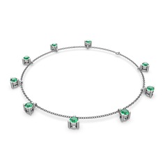 Sallantılı Tektaş Bilezik - Yeşil kuvars 18 ayar beyaz altın bilezik (40 cm gümüş rolo zincir) #vr79o0