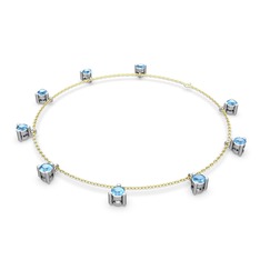 Sallantılı Tektaş Bilezik - Akuamarin 925 ayar gümüş bilezik (40 cm altın rolo zincir) #wkm729