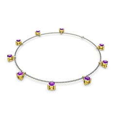 Sallantılı Tektaş Bilezik - Ametist 8 ayar altın bilezik (40 cm gümüş rolo zincir) #wqjoqo