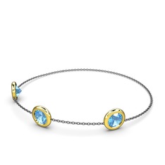 Tektaş Daire Bilezik - Akuamarin 18 ayar altın bilezik (40 cm gümüş rolo zincir) #15794nz