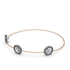 Tektaş Daire Bilezik - Swarovski 925 ayar siyah rodyum kaplama gümüş bilezik (40 cm rose altın rolo zincir) #16zvsd3