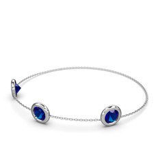 Tektaş Daire Bilezik - Lab safir 14 ayar beyaz altın bilezik (40 cm gümüş rolo zincir) #17sggqz