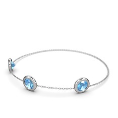 Tektaş Daire Bilezik - Akuamarin 8 ayar beyaz altın bilezik (40 cm beyaz altın rolo zincir) #18so7am