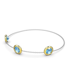 Tektaş Daire Bilezik - Akuamarin 925 ayar altın kaplama gümüş bilezik (40 cm beyaz altın rolo zincir) #19mvsdr