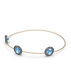 Tektaş Daire Bilezik - Akuamarin 925 ayar siyah rodyum kaplama gümüş bilezik (40 cm gümüş rolo zincir) #1a54cf0