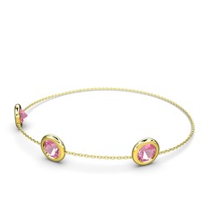 Tektaş Daire Bilezik - Pembe kuvars 14 ayar altın bilezik (40 cm altın rolo zincir) #1b9arkz