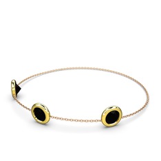 Tektaş Daire Bilezik - Siyah zirkon 925 ayar altın kaplama gümüş bilezik (40 cm gümüş rolo zincir) #1c47f84