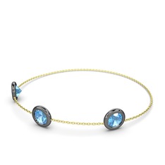 Akuamarin 925 ayar siyah rodyum kaplama gümüş bilezik (40 cm gümüş rolo zincir)