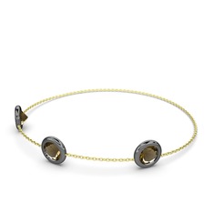 Tektaş Daire Bilezik - Dumanlı kuvars 925 ayar siyah rodyum kaplama gümüş bilezik (40 cm altın rolo zincir) #1eequrg