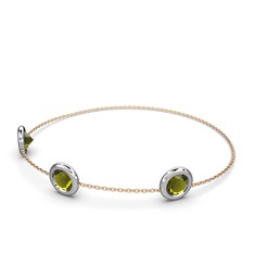 Peridot 18 ayar beyaz altın bilezik (40 cm gümüş rolo zincir)