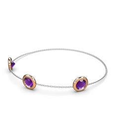 Tektaş Daire Bilezik - Ametist 8 ayar rose altın bilezik (40 cm beyaz altın rolo zincir) #1fuxsu4