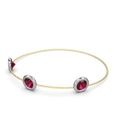 Rodolit garnet 14 ayar beyaz altın bilezik (40 cm altın rolo zincir)