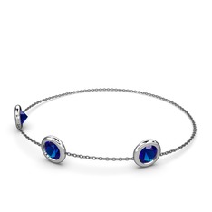 Tektaş Daire Bilezik - Lab safir 8 ayar beyaz altın bilezik (40 cm gümüş rolo zincir) #1k3i7qk