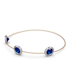 Tektaş Daire Bilezik - Lab safir 8 ayar beyaz altın bilezik (40 cm rose altın rolo zincir) #1ky7ctx