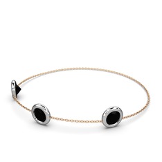 Tektaş Daire Bilezik - Siyah zirkon 925 ayar gümüş bilezik (40 cm rose altın rolo zincir) #1pw2tjh