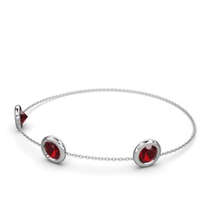 Garnet 18 ayar beyaz altın bilezik (40 cm beyaz altın rolo zincir)