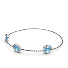 Tektaş Daire Bilezik - Akuamarin 18 ayar beyaz altın bilezik (40 cm gümüş rolo zincir) #1qeh6xc