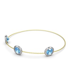 Tektaş Daire Bilezik - Akuamarin 18 ayar beyaz altın bilezik (40 cm altın rolo zincir) #1tmfzf8