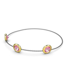 Tektaş Daire Bilezik - Pembe kuvars 8 ayar altın bilezik (40 cm gümüş rolo zincir) #1tujait