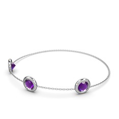 Ametist 14 ayar beyaz altın bilezik (40 cm beyaz altın rolo zincir)