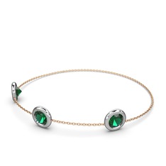 Tektaş Daire Bilezik - Yeşil kuvars 8 ayar beyaz altın bilezik (40 cm rose altın rolo zincir) #1vbgkjo