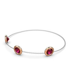 Tektaş Daire Bilezik - Rodolit garnet 925 ayar rose altın kaplama gümüş bilezik (40 cm beyaz altın rolo zincir) #1w6t8ht