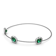 Tektaş Daire Bilezik - Yeşil kuvars 8 ayar beyaz altın bilezik (40 cm gümüş rolo zincir) #1w8qf4t