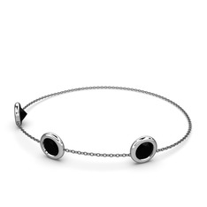 Tektaş Daire Bilezik - Siyah zirkon 18 ayar beyaz altın bilezik (40 cm gümüş rolo zincir) #27qabr