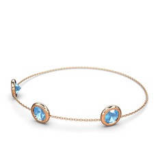 Tektaş Daire Bilezik - Akuamarin 18 ayar rose altın bilezik (40 cm gümüş rolo zincir) #3ejp2h