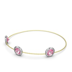 Tektaş Daire Bilezik - Pembe kuvars 925 ayar gümüş bilezik (40 cm altın rolo zincir) #3iyxi